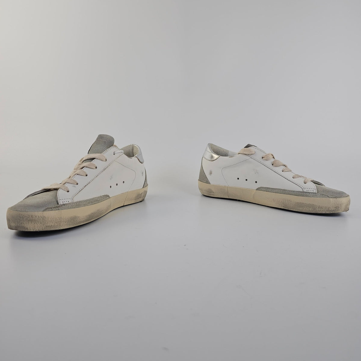 GOLDEN GOOSE Super Star Women's White/Silver Glittered Low Top Sneakers New