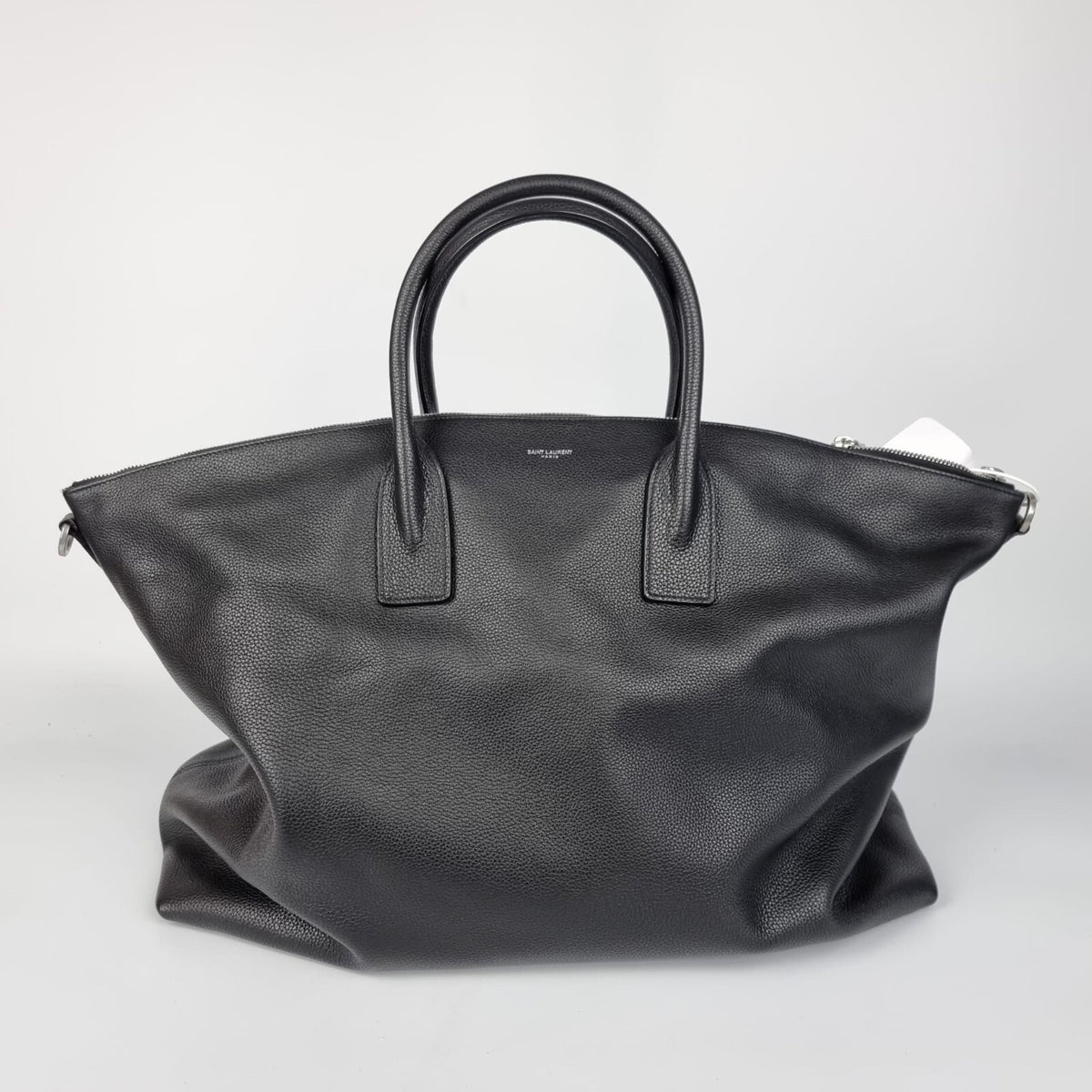 SAINT LAURENT $3050 Giant Bowling Black Leather Tote Bag New