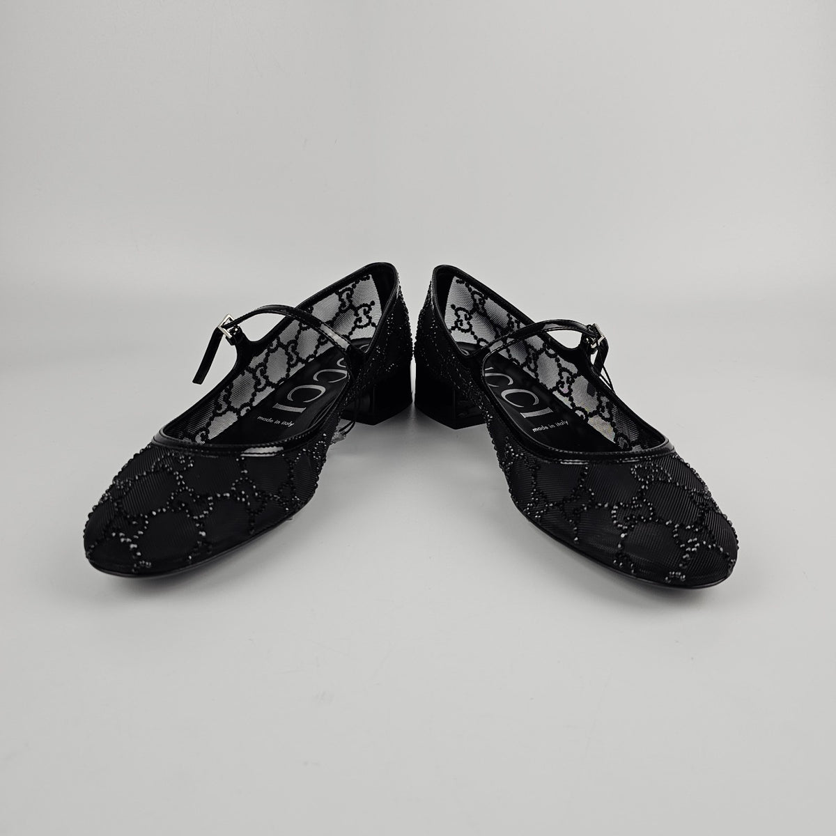 GUCCI $1720 Black GG Crystal Ballet Flats New & Authentic