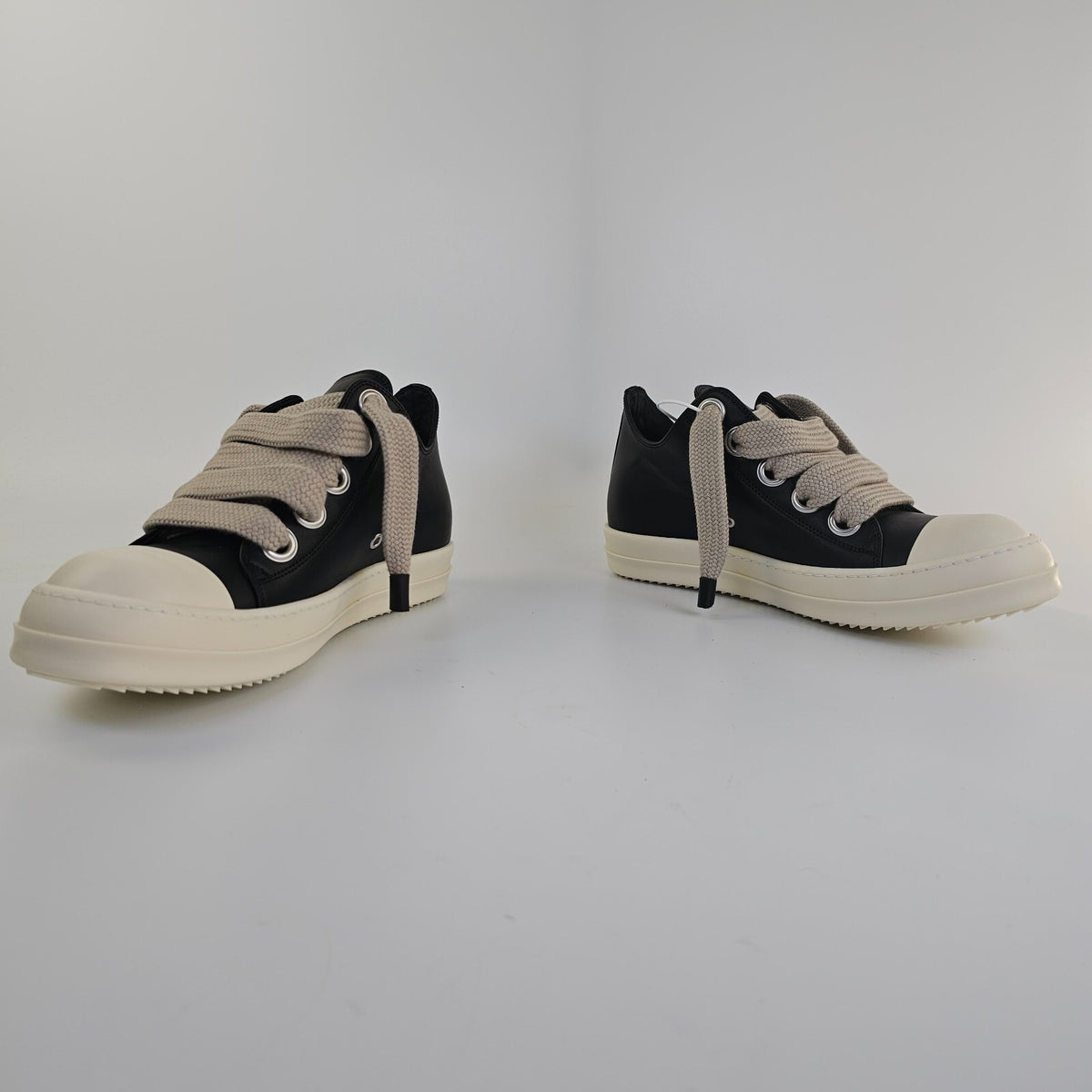 RICK OWENS Jumbolaced Porterville Black/Milk Low Top Sneakers New Size 40 US 7
