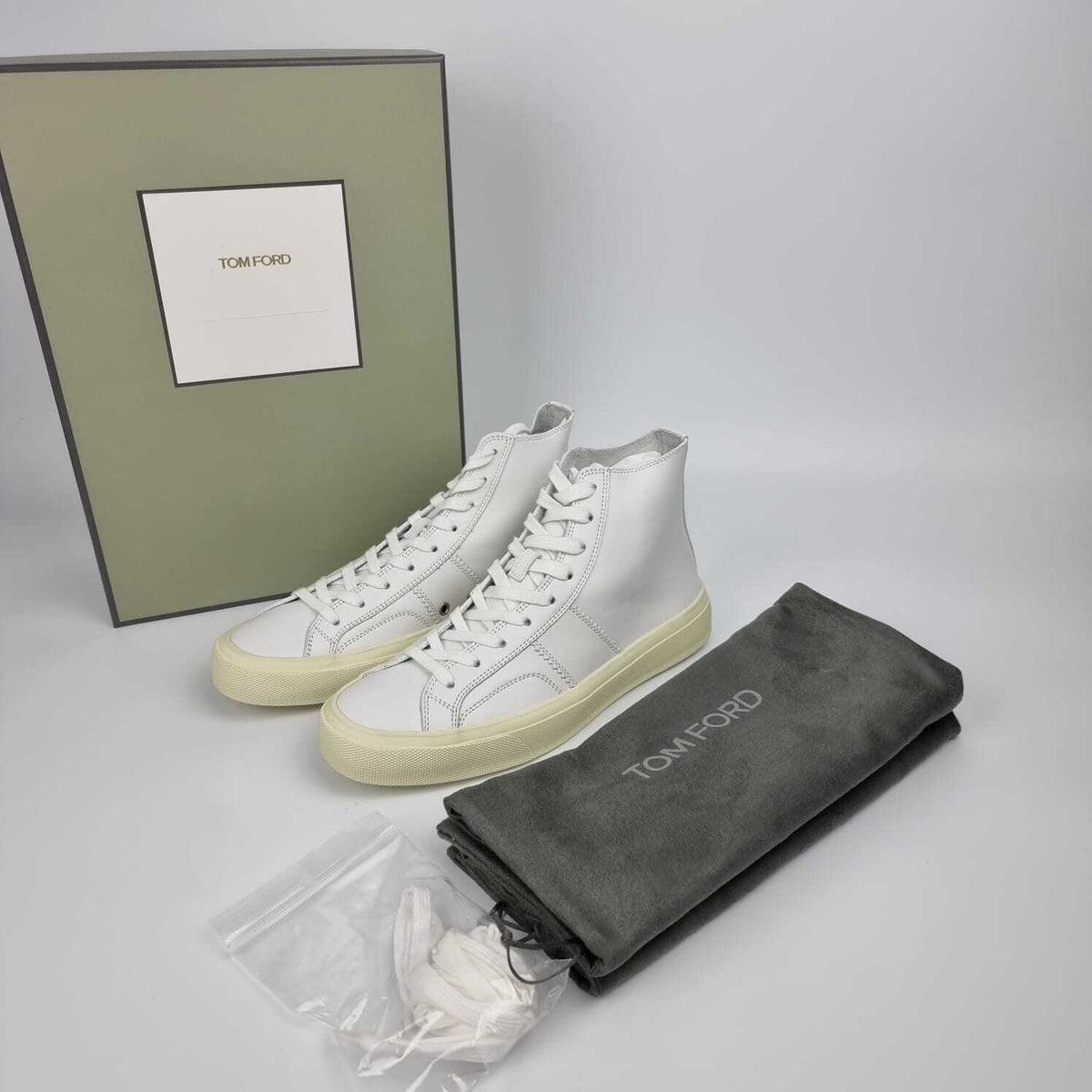 TOM FORD Cambridge White Leather High Top Sneakers New Size US 10 EU 43