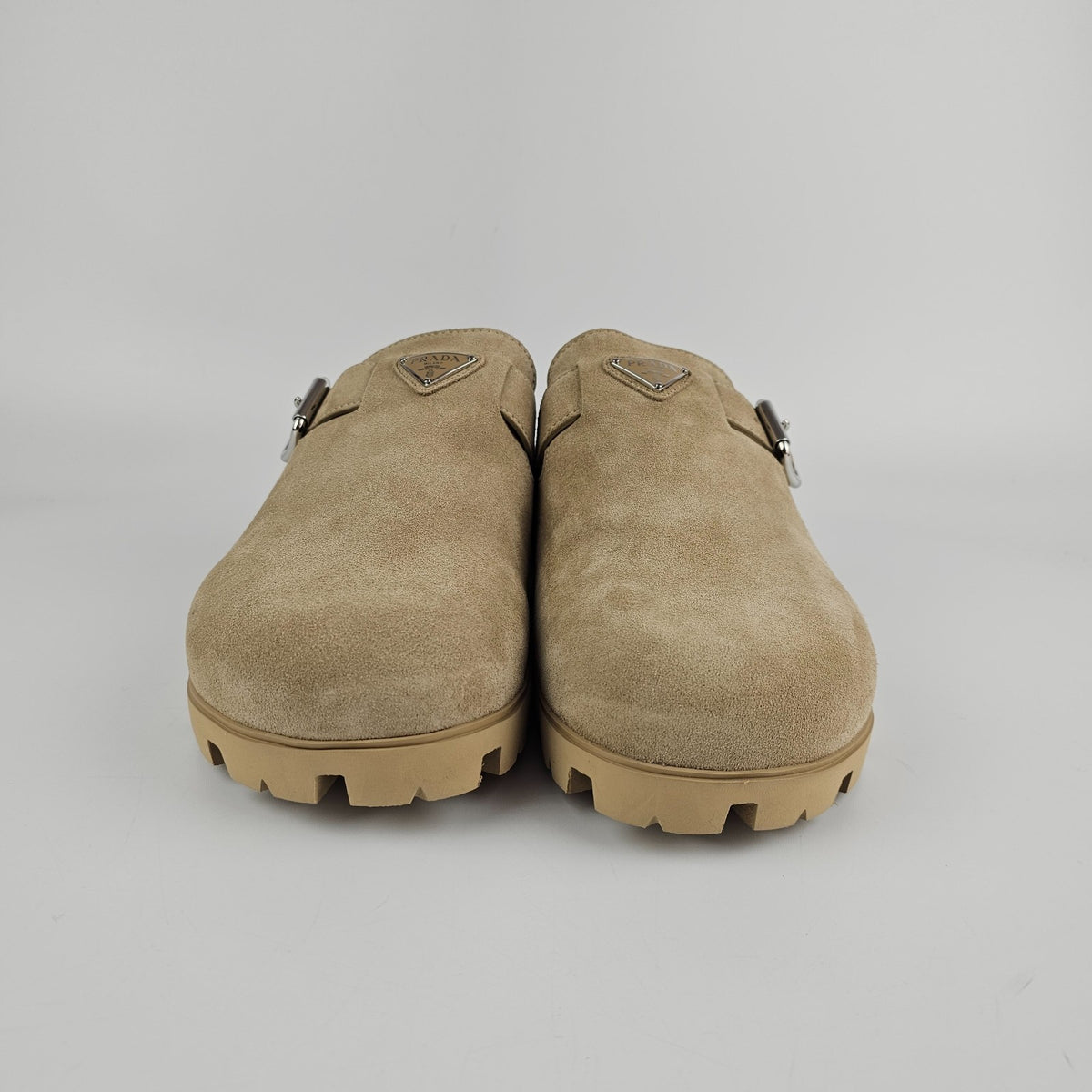 PRADA Desert Beige Suede Mules New & Authentic