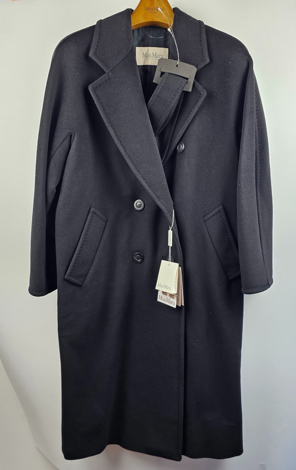 MAX MARA Madame 101801 Belted Black Wool Long Coat New & Authentic