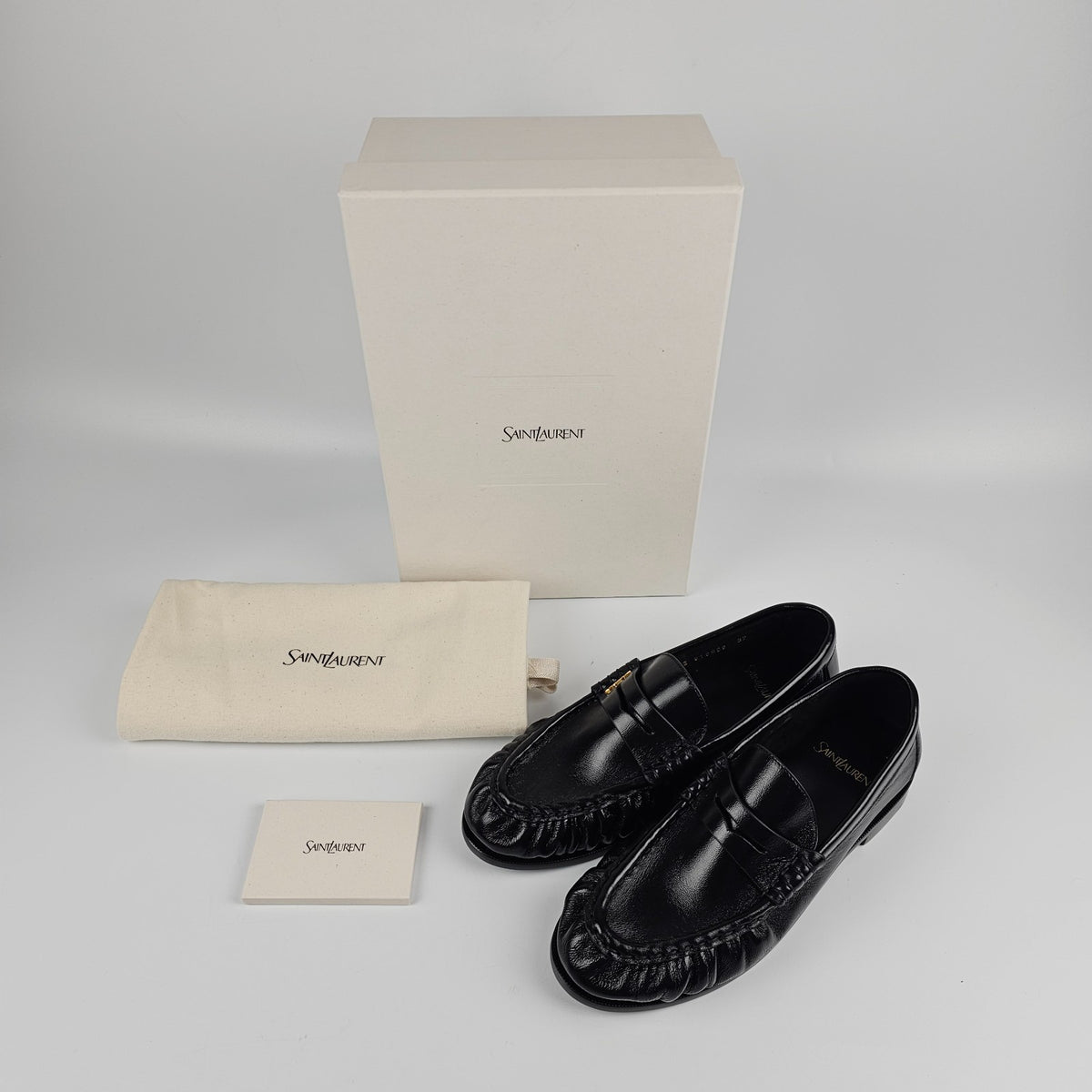 SAINT LAURENT Le Loafer Supple $1150 Black Shiny Leather Loafers New & Authentic