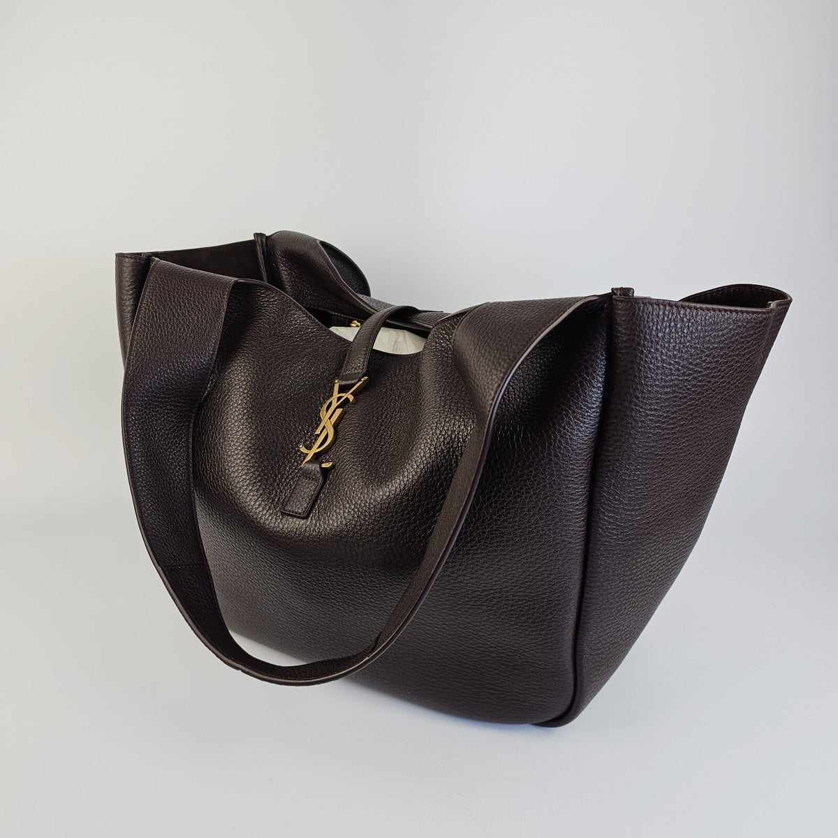 SAINT LAURENT Le 5 A 7 Bea Marron Fonce Leather Tote Bag New And Authentic