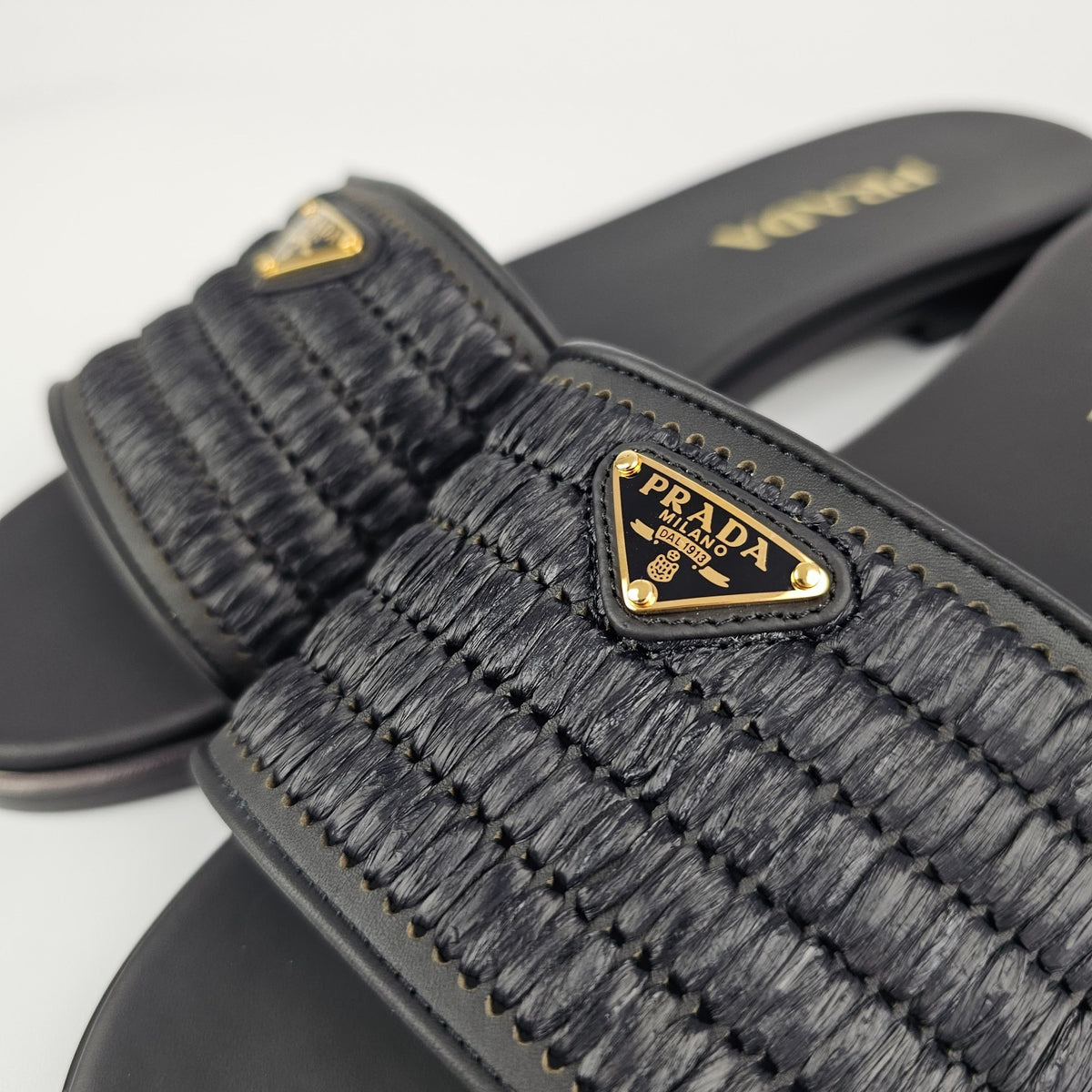 PRADA $1150 Black Crochet Slides New & Authentic