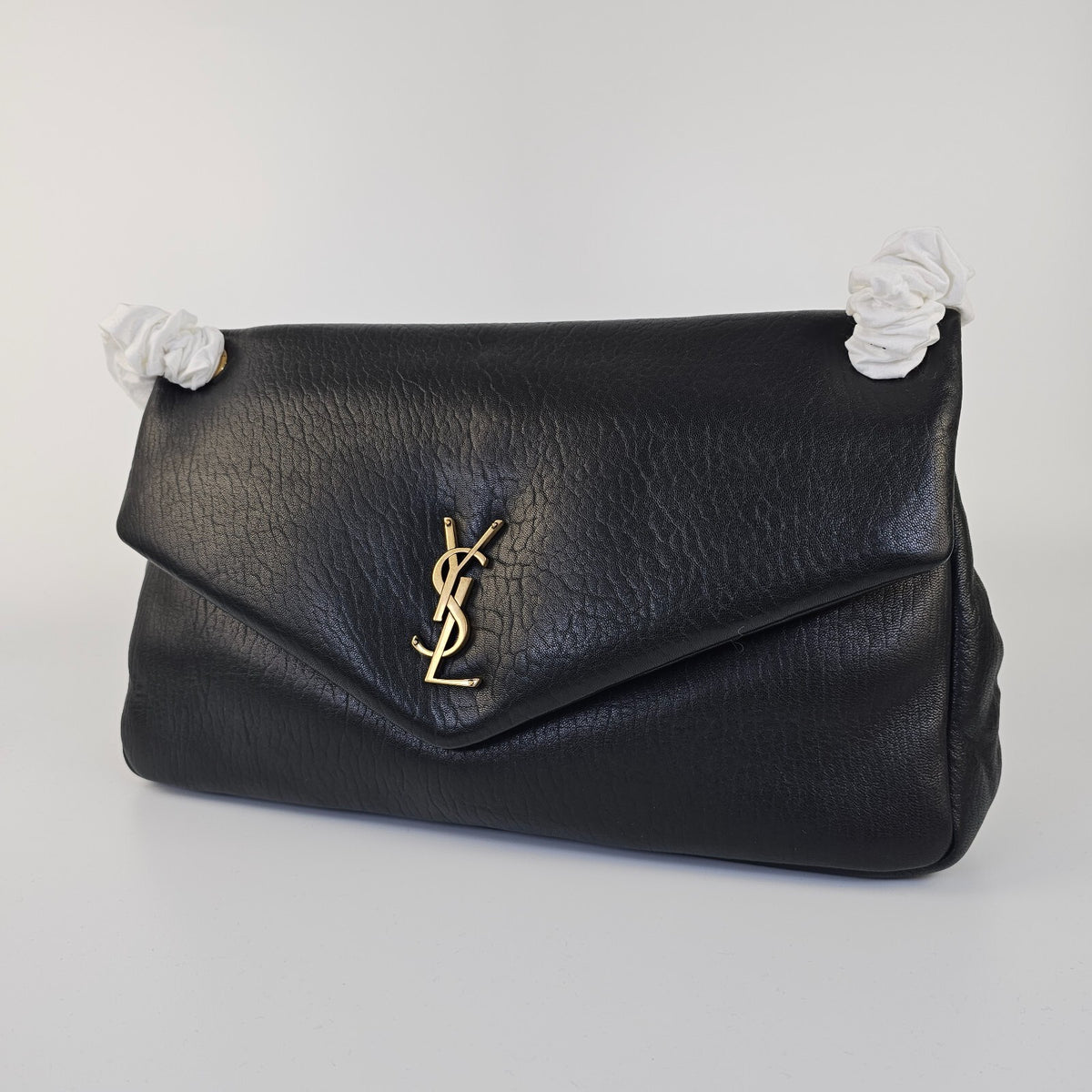 Saint Laurent Calypso Large $3500 Black Grained Lambskin Shoulder Bag New