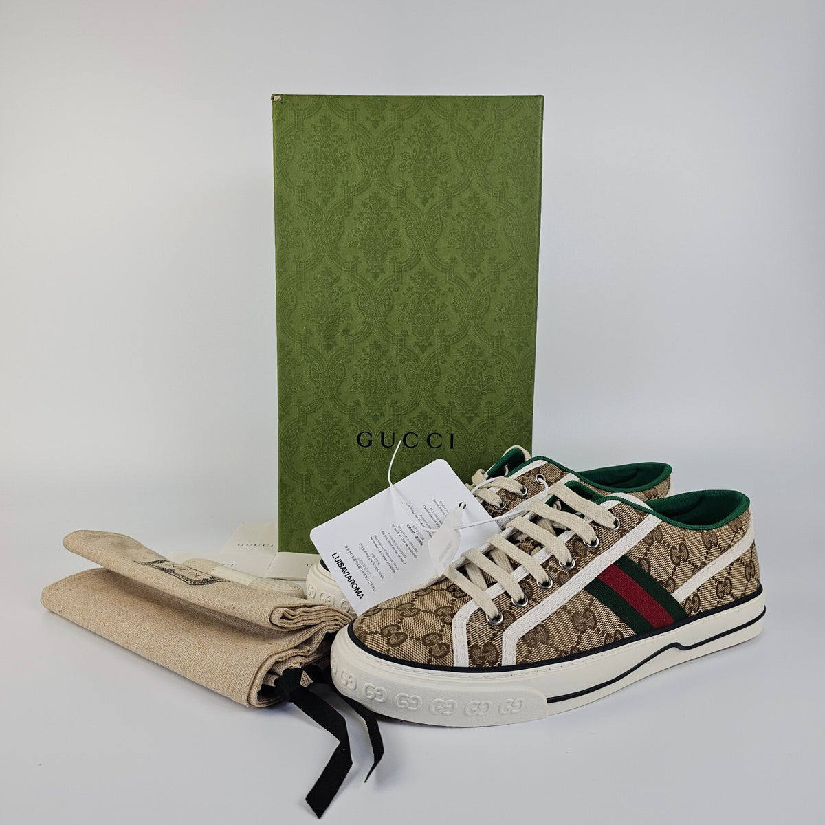 GUCCI Tennis 1977 GG Men's Beige Sneakers New Size UK 8 US 8.5