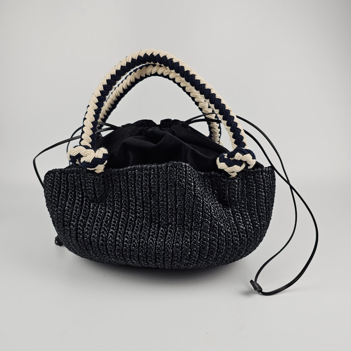PRADA Small Basket Black Raffia Top Handle Bag New And Authentic