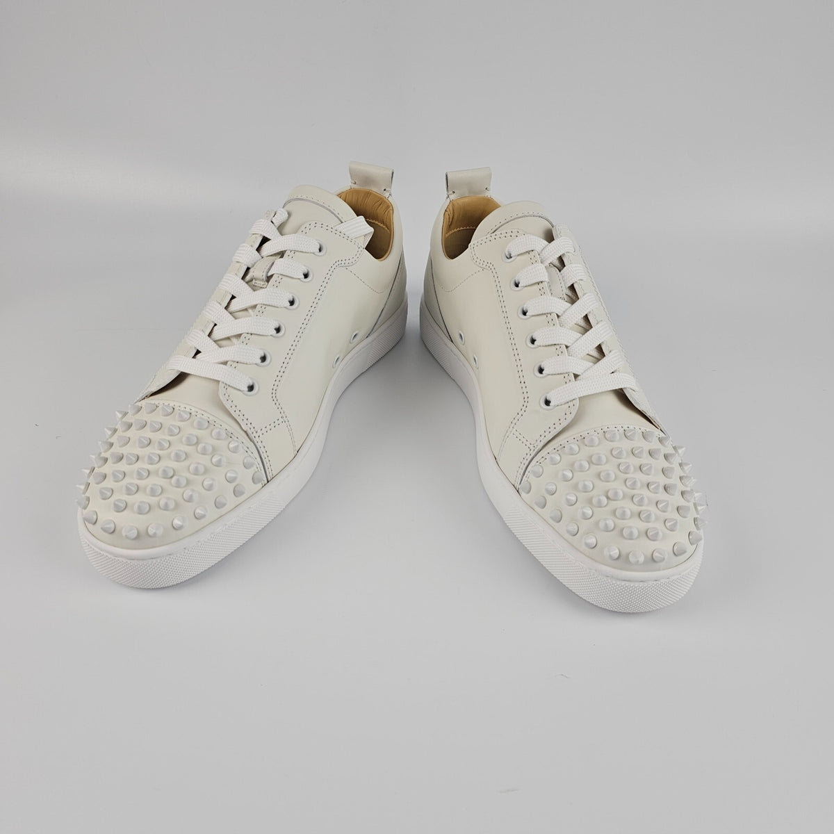 Christian Louboutin Louis Junior Spikes White Leather Sneakers New