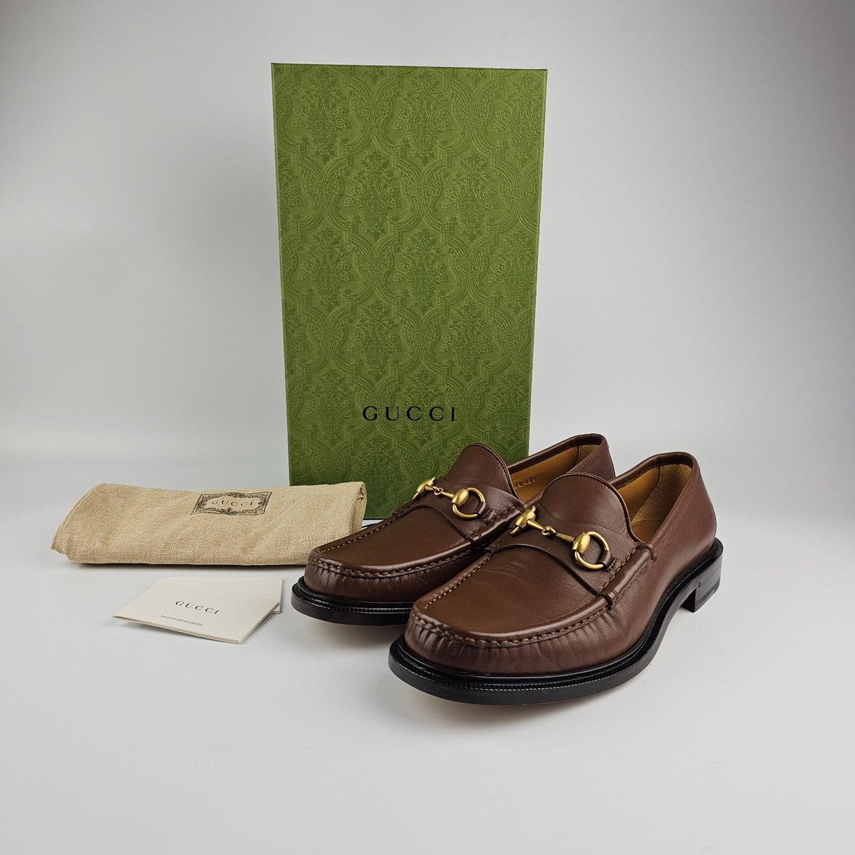 GUCCI Men's Brown Leather With Horsebit Loafers New & Authentic