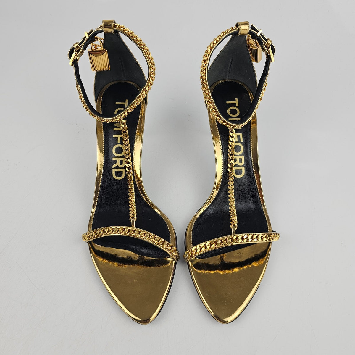 TOM FORD Padlock 55mm Gold Leather Sandals New Size 41 US 11