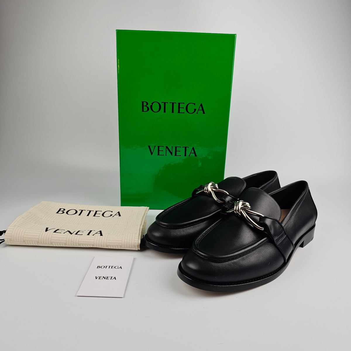 BOTTEGA VENETA Astaire $1200 Black/Silver Loafers New & Authentic