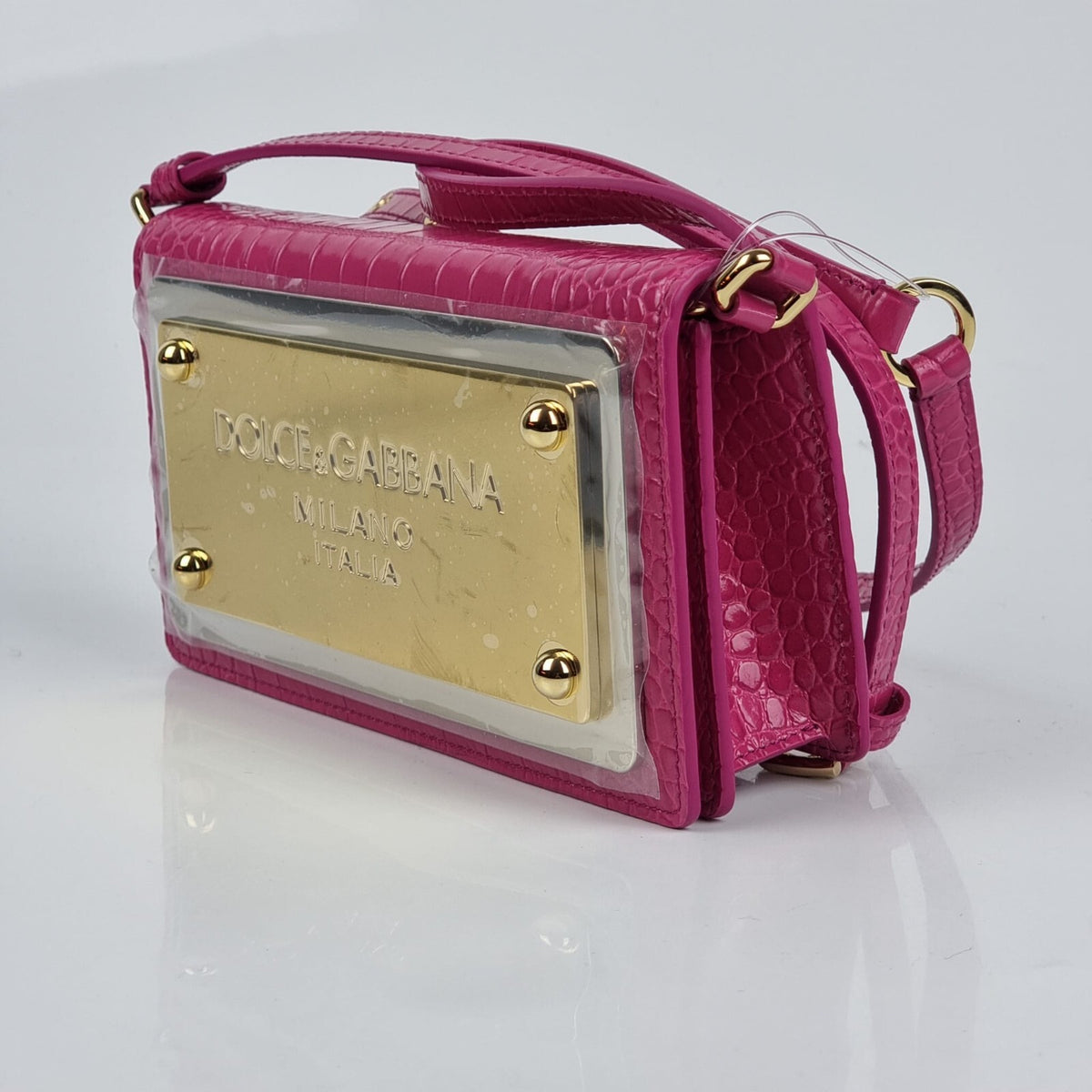 DOLCE&GABBANA Embossed Pink Leather Shoulder Bag New