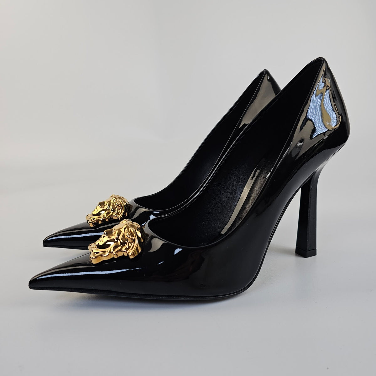 VERSACE 105mm La Medusa Black Leather Pumps Size 39.5 US 9.5