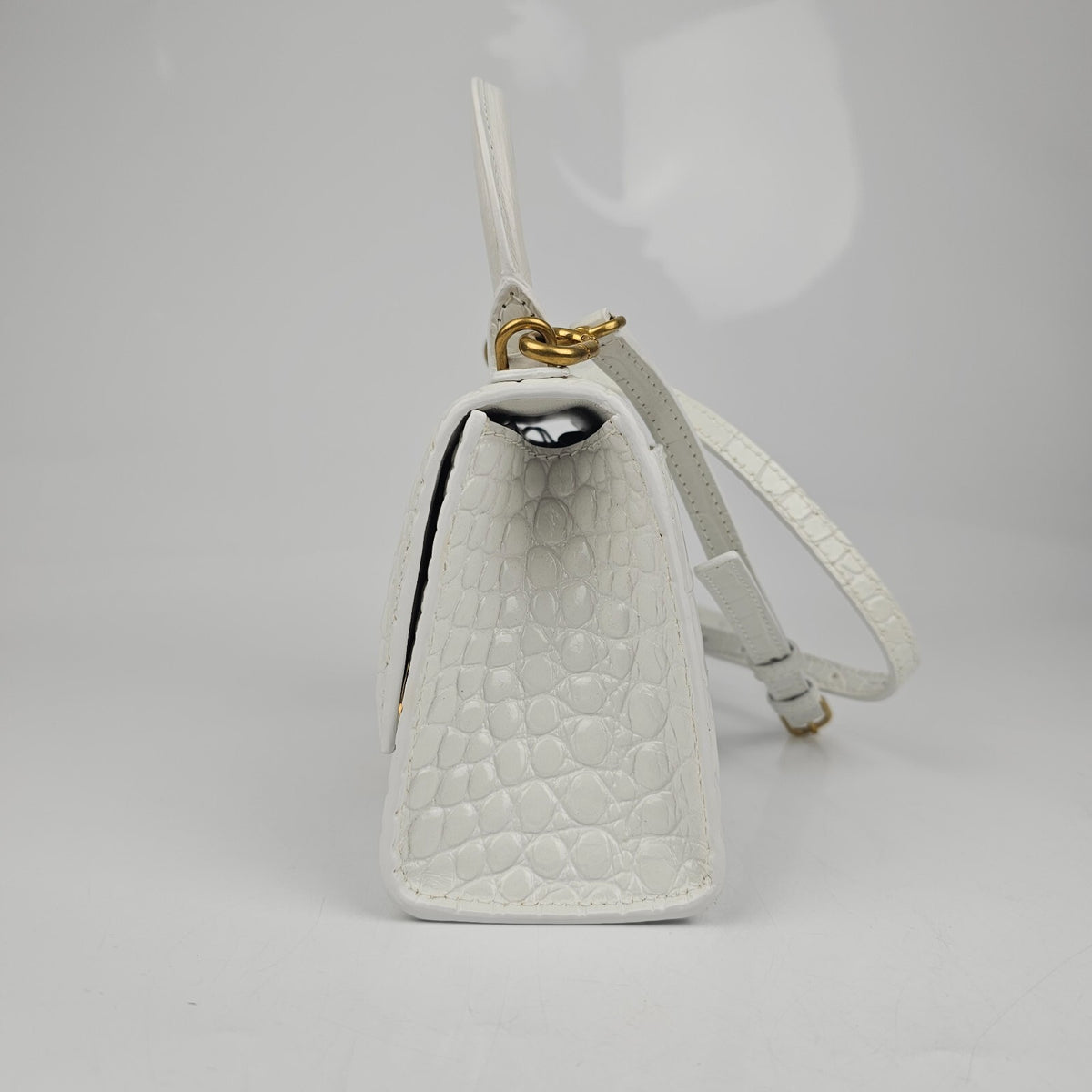 BALENCIAGA XS Hourglass Embossed White Leather Bag New