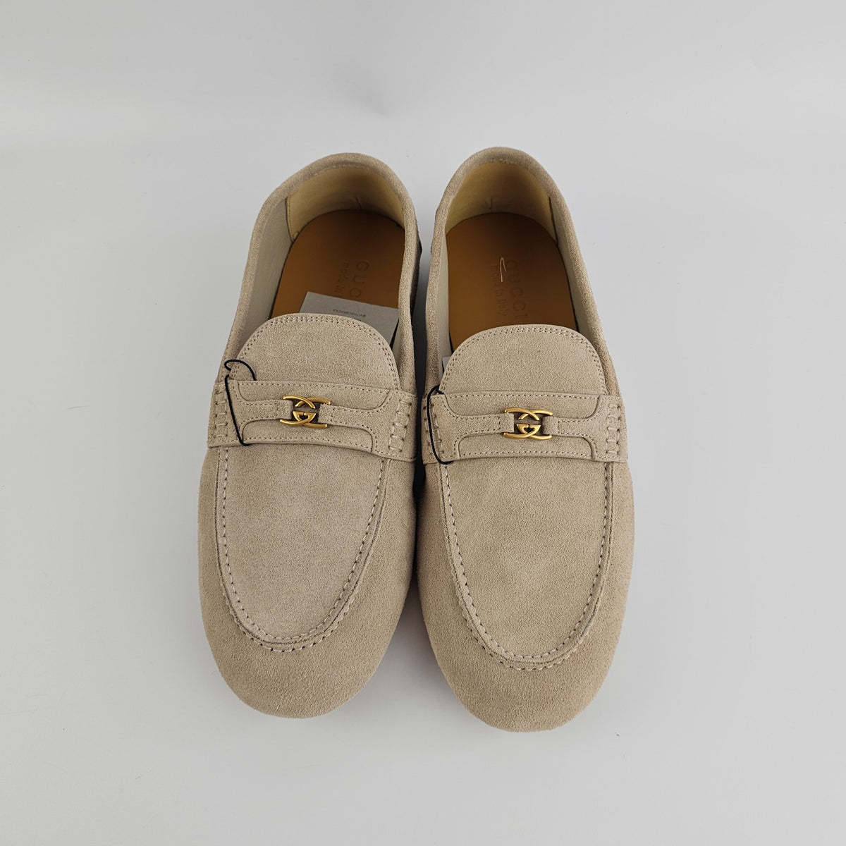GUCCI San Andres Men's Oatmeal Suede Loafers New & Authentic