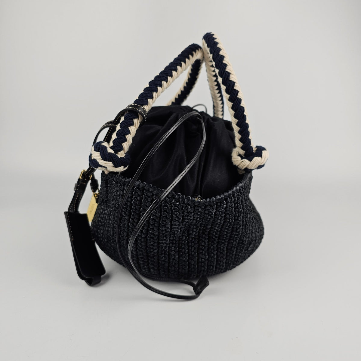 PRADA Small Basket Black Raffia Top Handle Bag New And Authentic