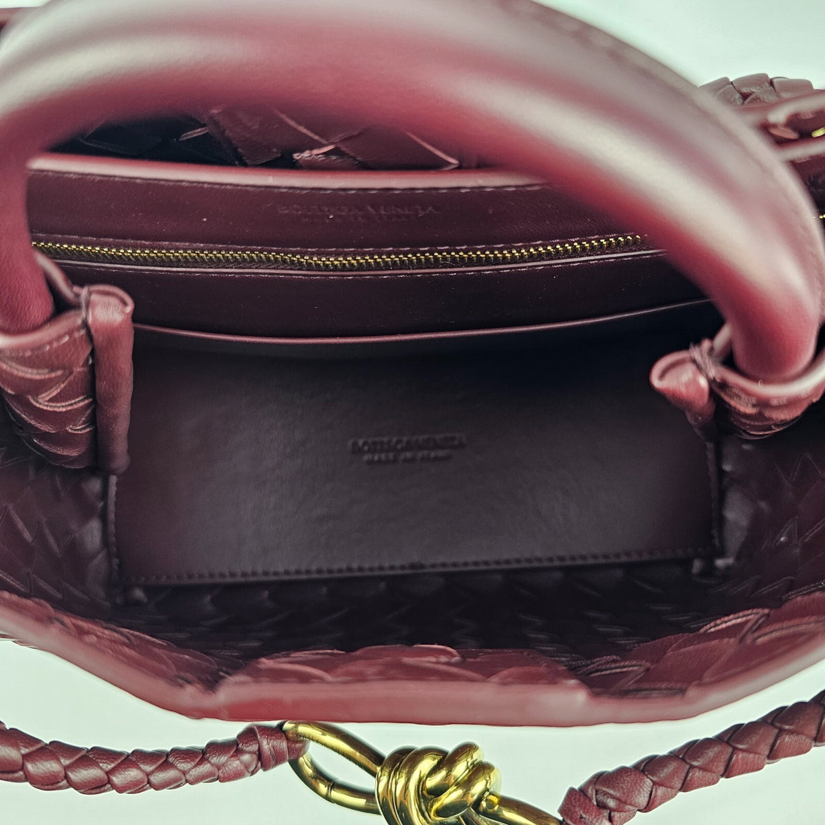 BOTTEGA VENETA Andiamo Small $4700 Barolo Red Leather Top Handle Bag New