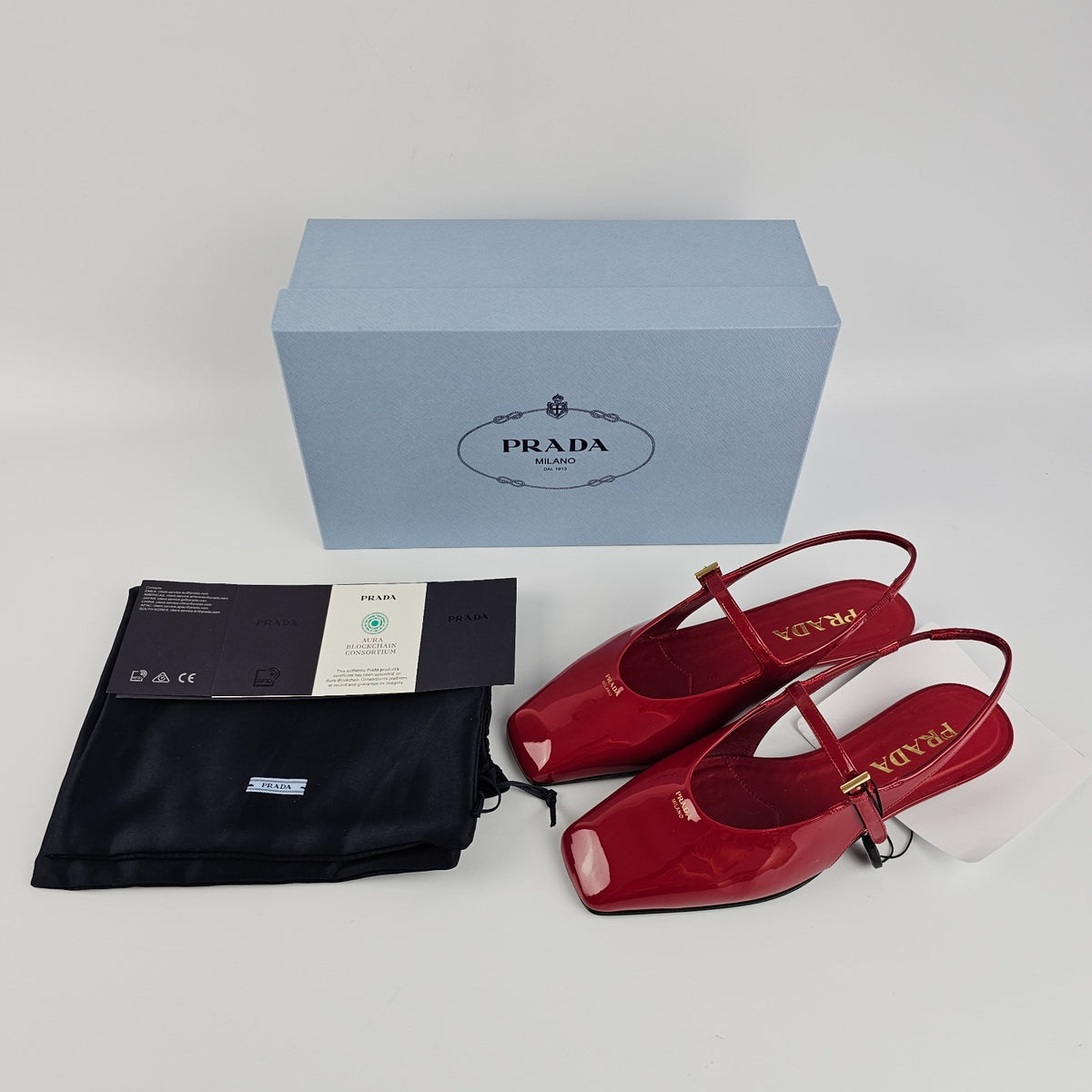 PRADA  Red Patent Leather Slingback Ballerinas New & Authentic