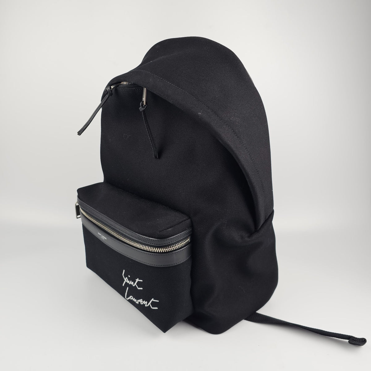Saint Laurent City Men's Black Embroidered Canvas Backpack New
