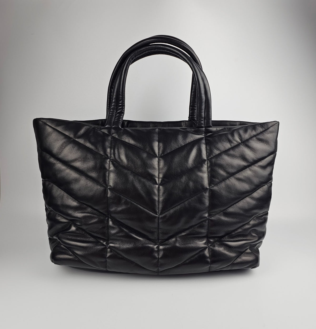 Saint Laurent Black Nappa Lambskin Puffer Tote Bag New