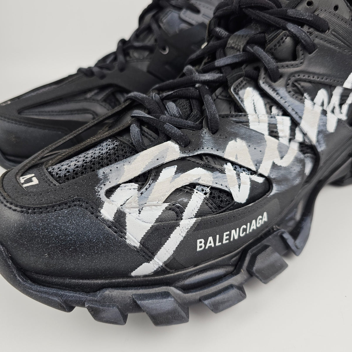 BALENCIAGA Track Signature $1225 Black/White Sneakers New & Authentic