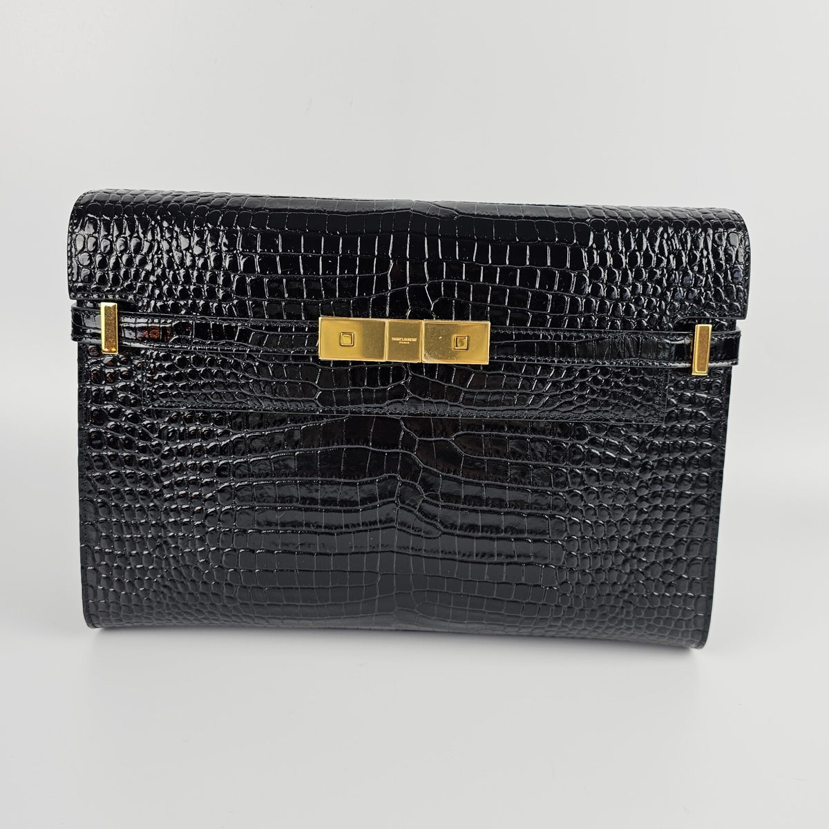 Saint Laurent Manhattan $3100 Black Embossed Leather Shoulder Bag New