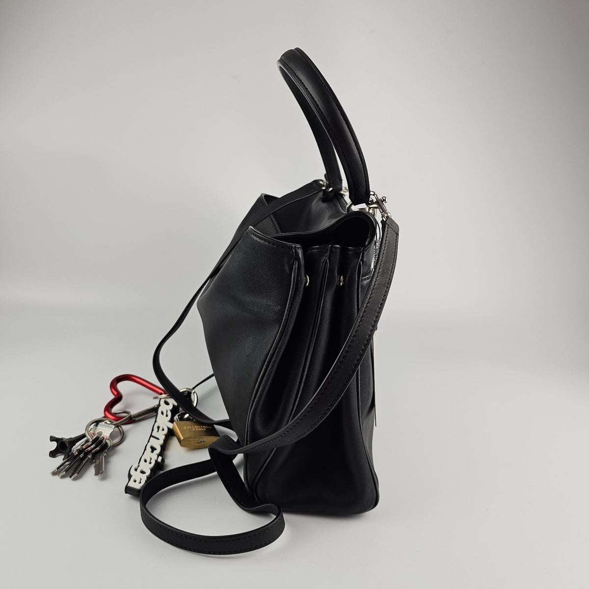 BALENCIAGA Rodeo Medium $5600 Black With Charm Leather Handbag New And Authentic