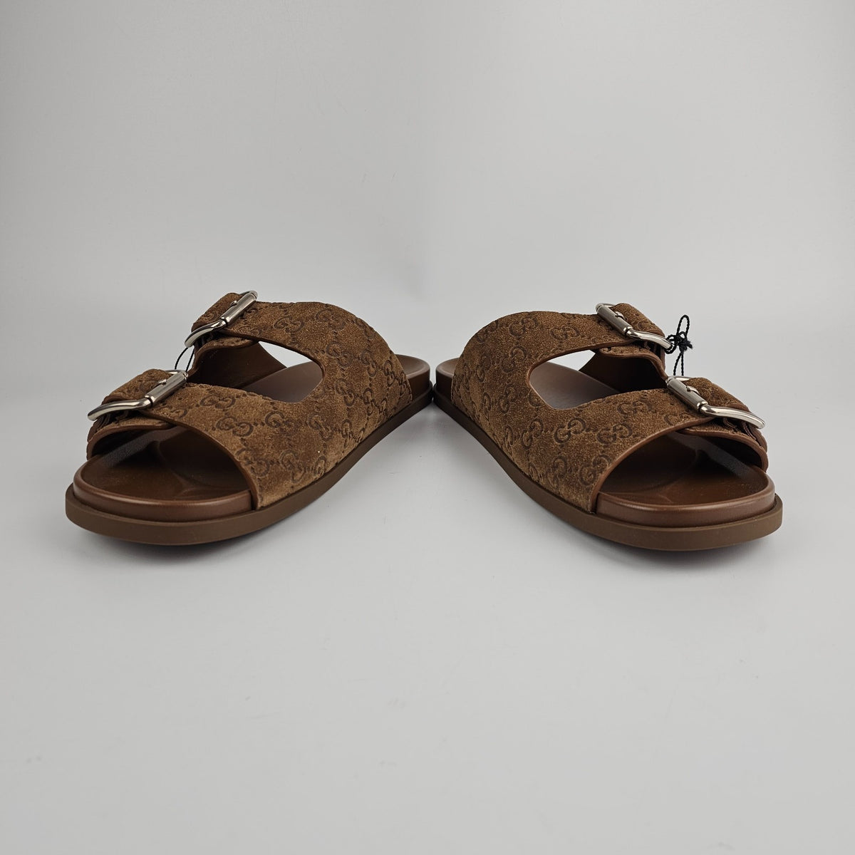 GUCCI $1050 Men's Cognac GG Suede Slide Sandals New & Authentic