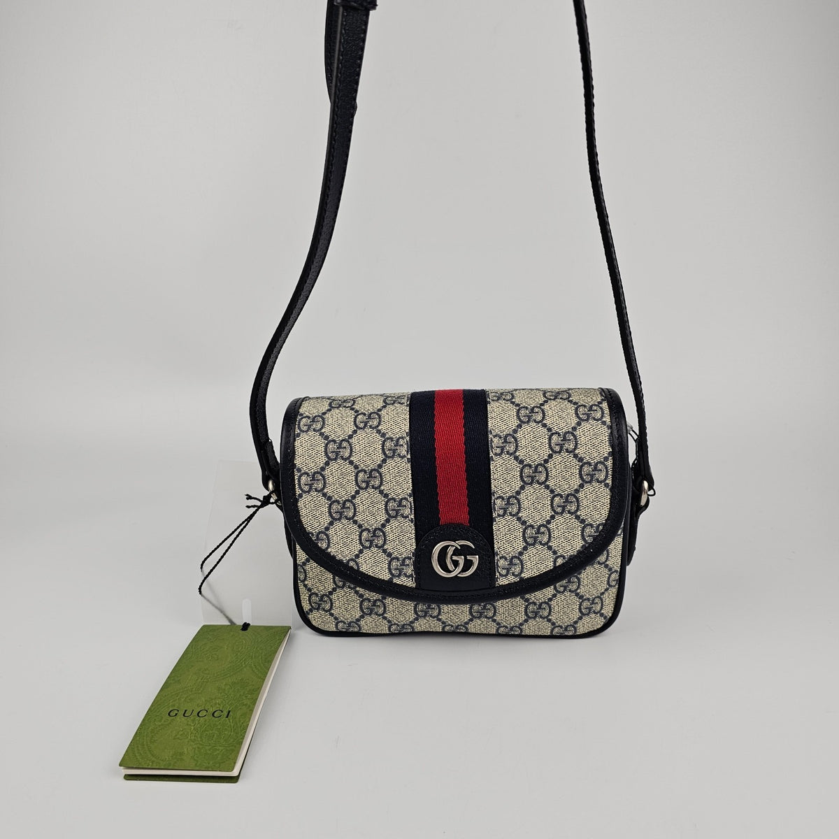 GUCCI Ophidia Mini $1850 Beige And Blue GG Canvas Shoulder Bag New & Authentic