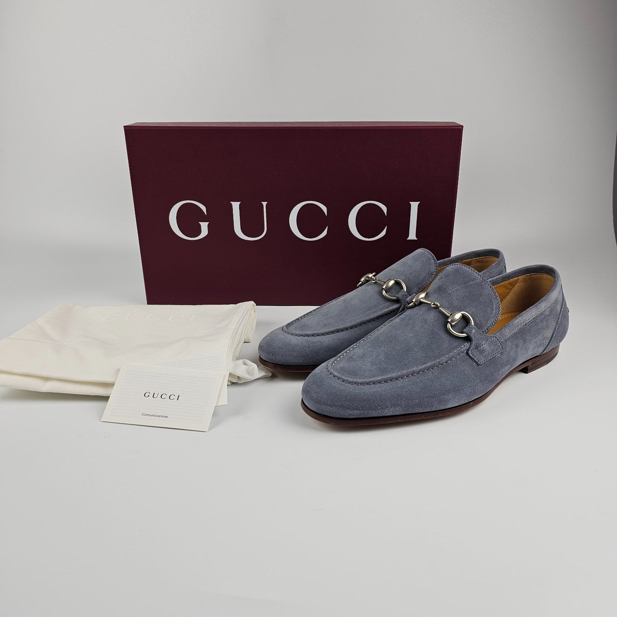GUCCI Jordaan $1090 Men's Dark Gray Suede Horsebit Loafers New & Authentic