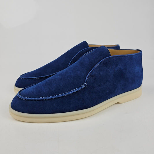 Loro Piana Polacchino Open Walk Dark Cerulean Suede Loafers New Size 36.5 US 6.5