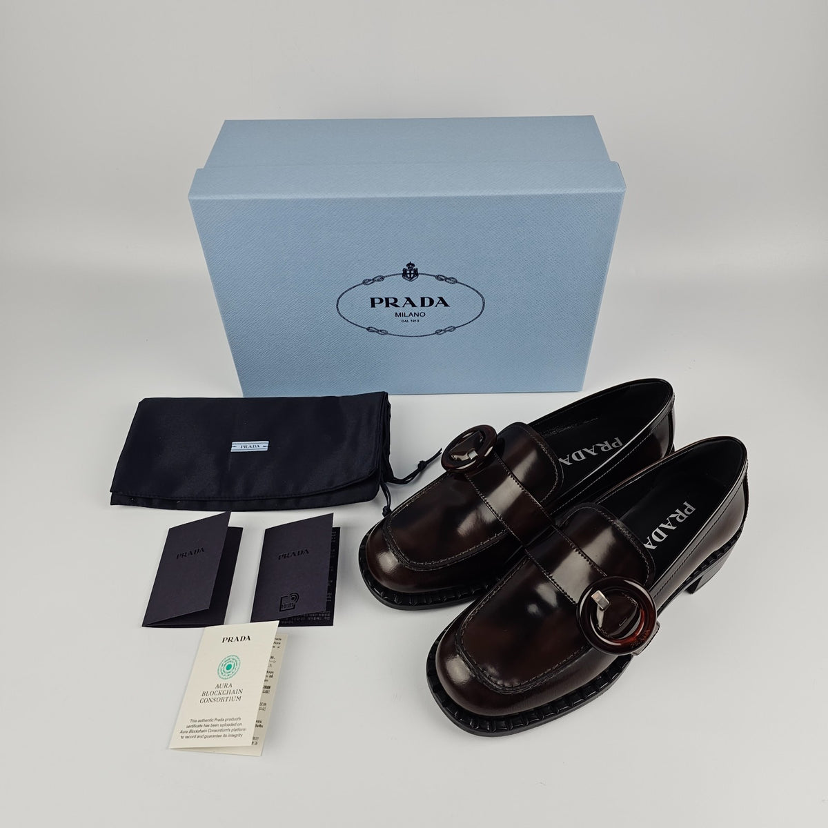 PRADA Brown Leather Loafers New And Authentic