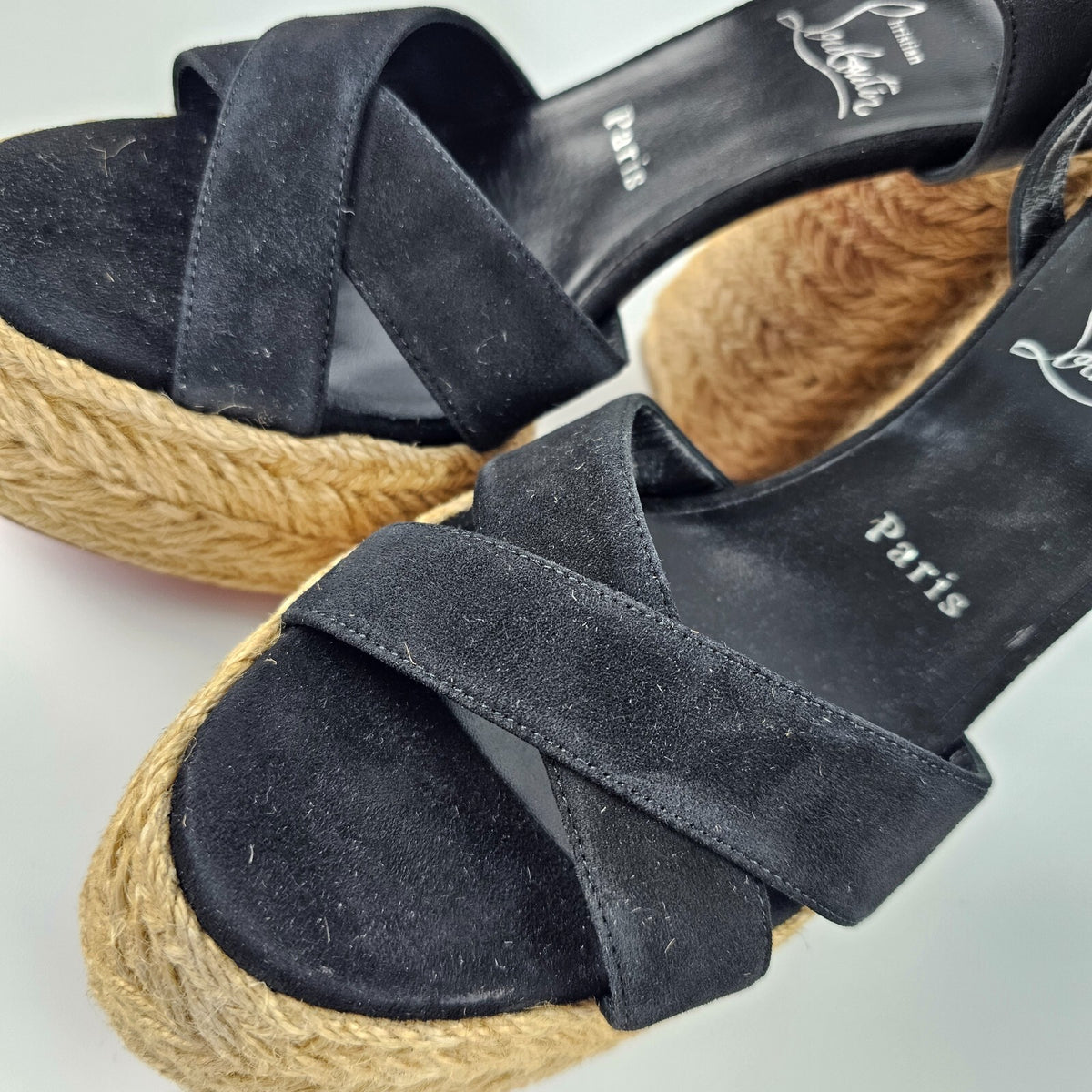 CHRISTIAN LOUBOUTIN Super Calakala Black Suede Platform Sandals Size 38 US 8