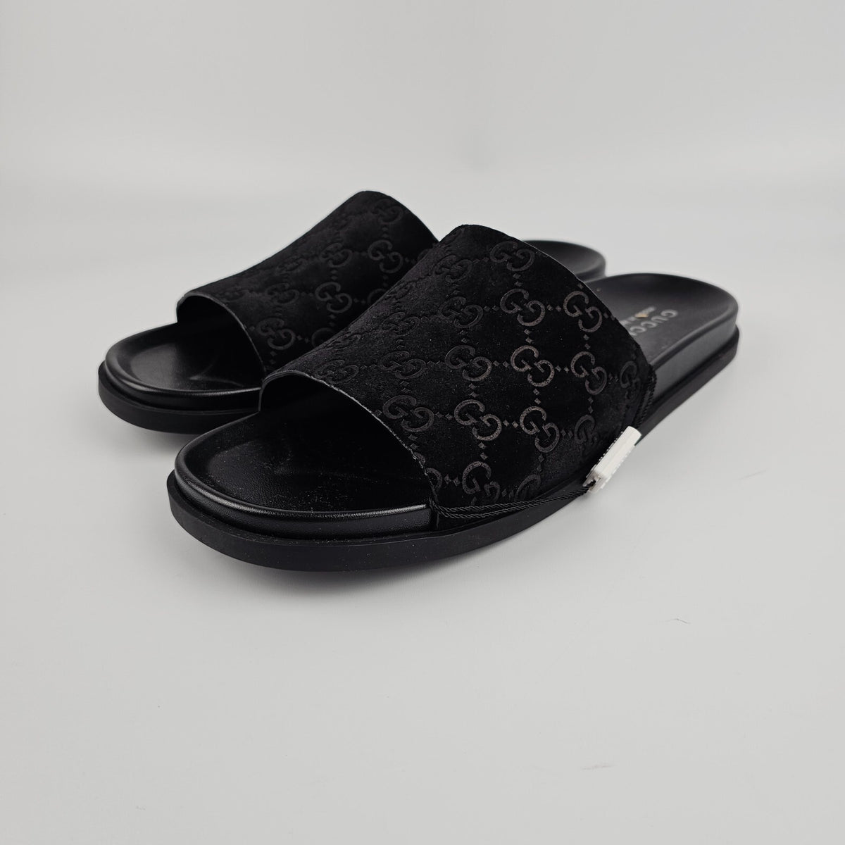 GUCCI $790 Men's Black GG Suede Slide Sandals New & Authentic