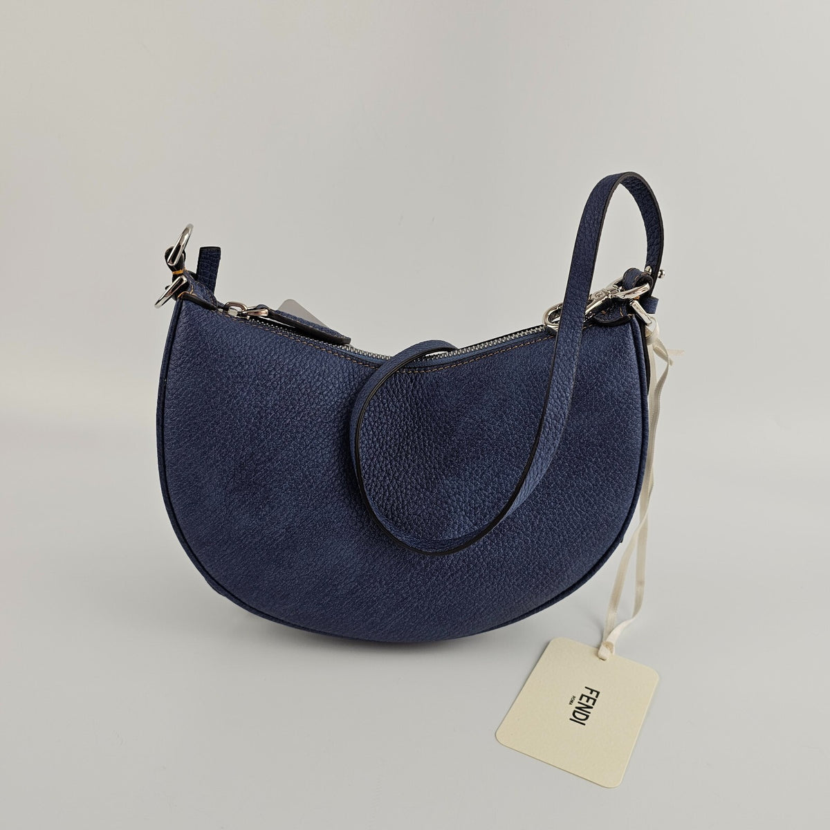 FENDI Fendigraphy Mini $2400 Blue Leather Denim Top Handle Bag New & Authentic