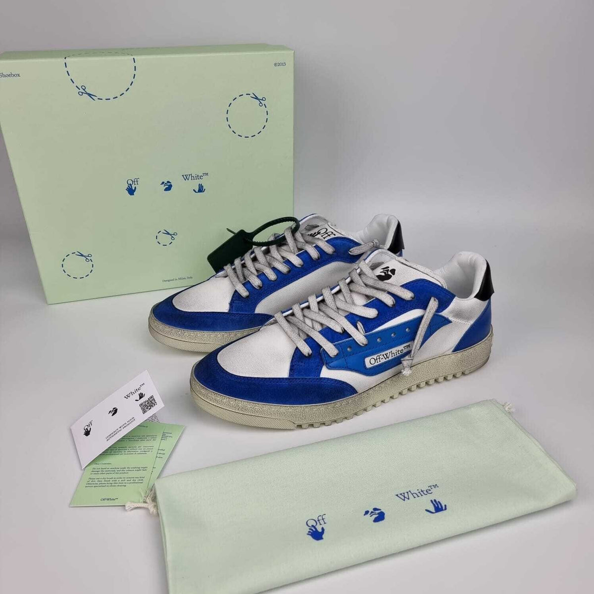 OFF-WHITE 5.0 Men's White And Blue Low Top Sneakers New Size 41 US 8