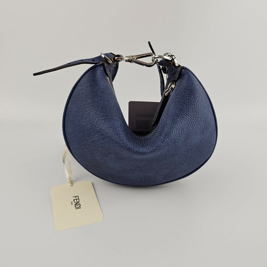 FENDI Fendigraphy Mini $2400 Blue Leather Denim Top Handle Bag New & Authentic