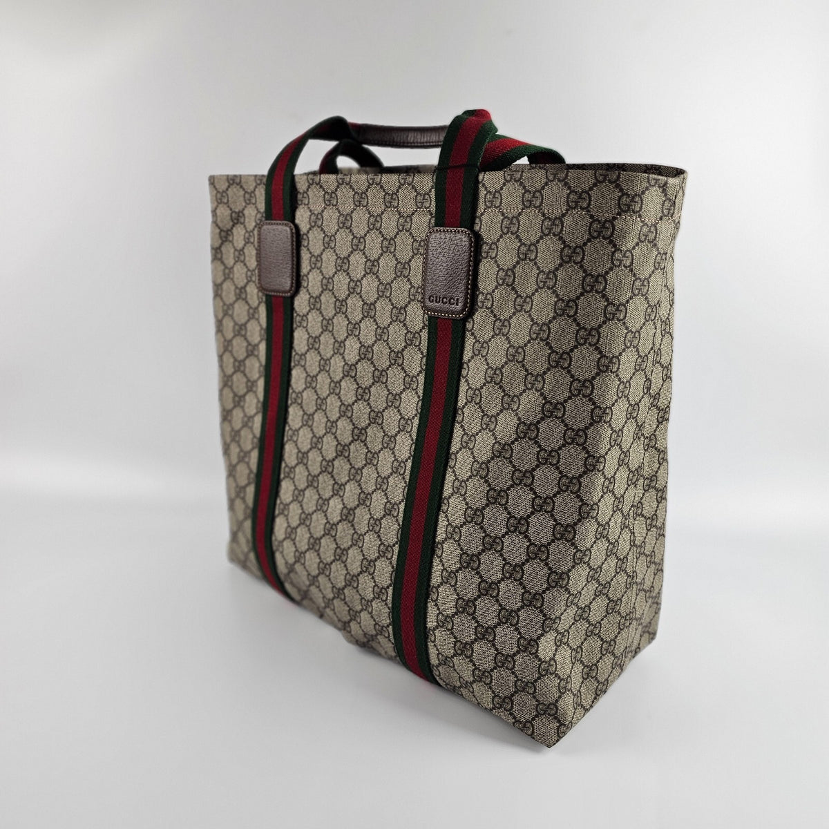 GUCCI $1500 Beige And Ebony GG Canvas Tender Large Tote Bag New & Authentic