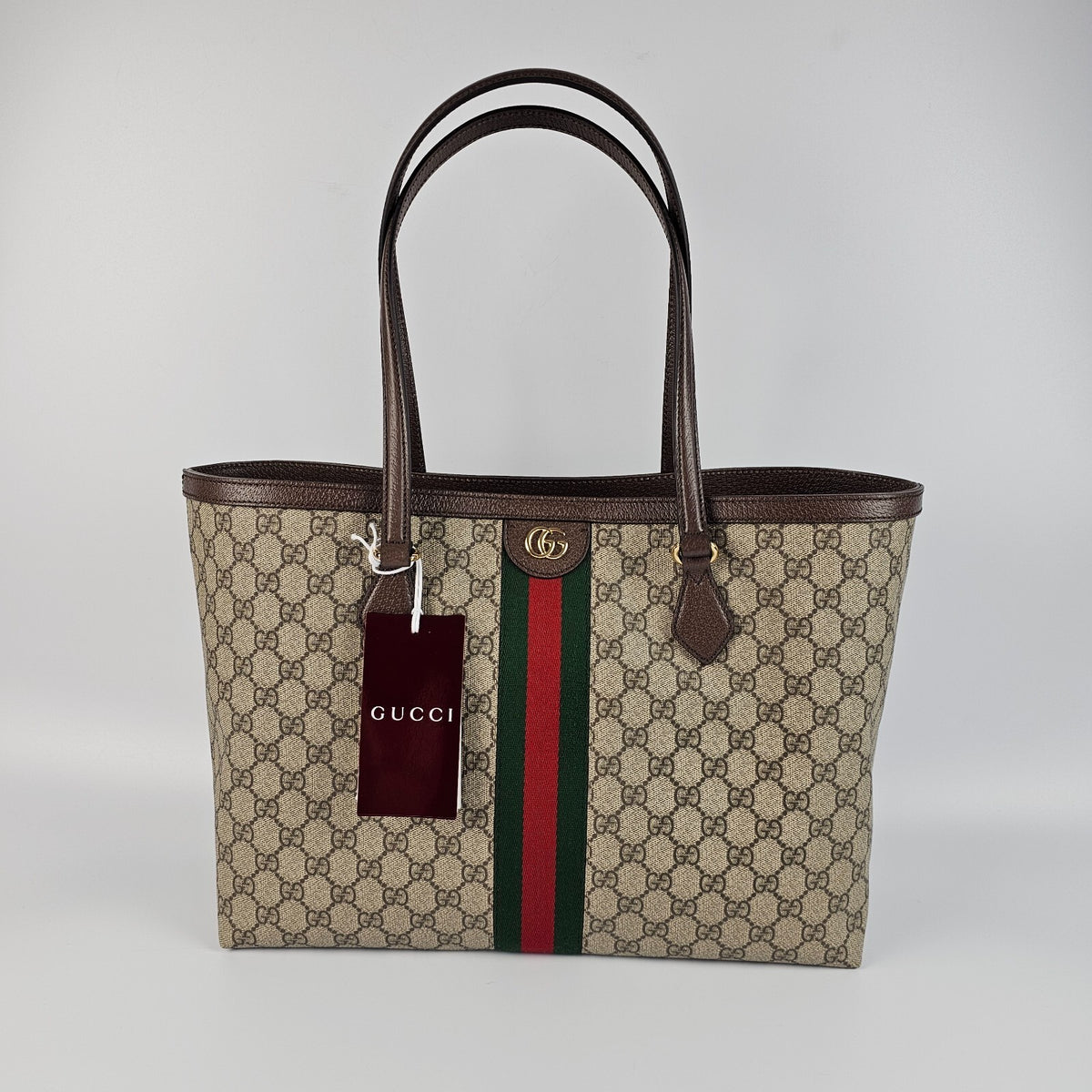 GUCCI Ophidia Large Beige/Dark Brown  GG Canvas Tote Bag New & Authentic