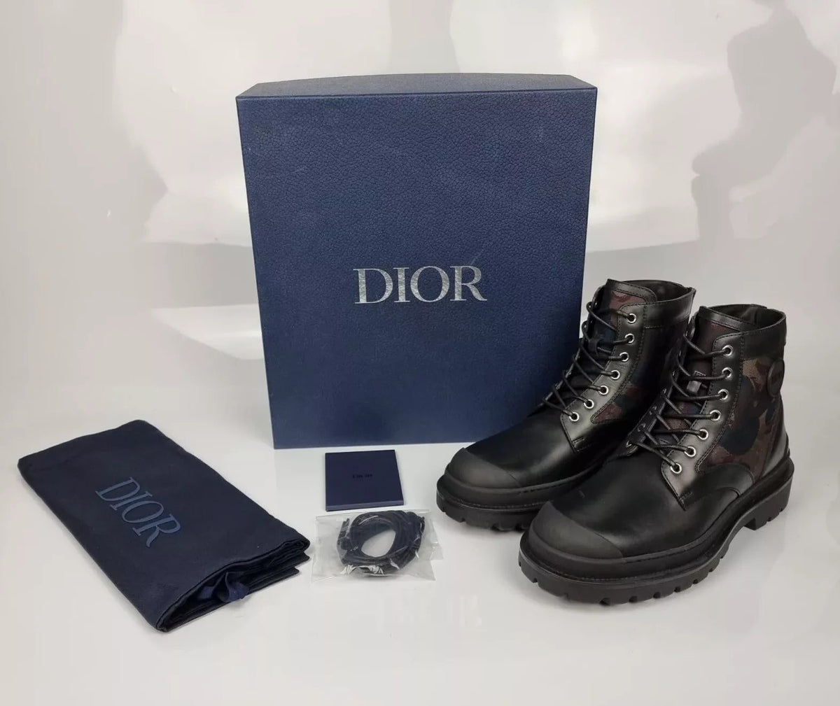 Dior Homme Explorer Camouflage Black Leather Boots New Size EU 40 US 7