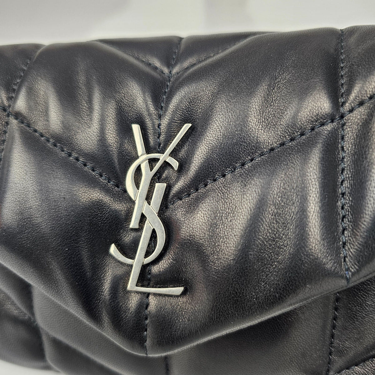 Saint Laurent Toy Puffer $2490 Black/Silver Leather Shoulder Bag New & Authentic