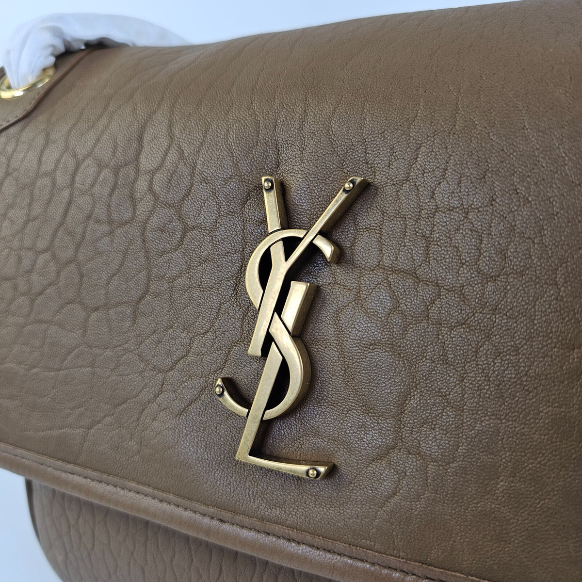 SAINT LAURENT Niki Medium $3550 Dark Cork Leather Shoulder Bag New And Authentic