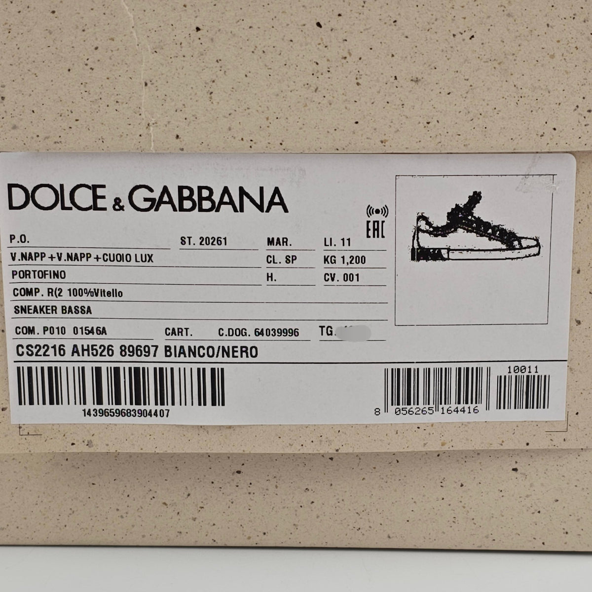 DOLCE&GABBANA Men's Portofino White/Black Leather New & Authentic