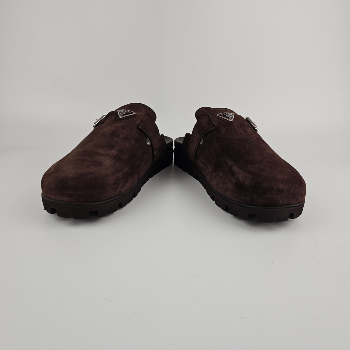 PRADA $1170 Dark Brown Suede Mules New & Authentic