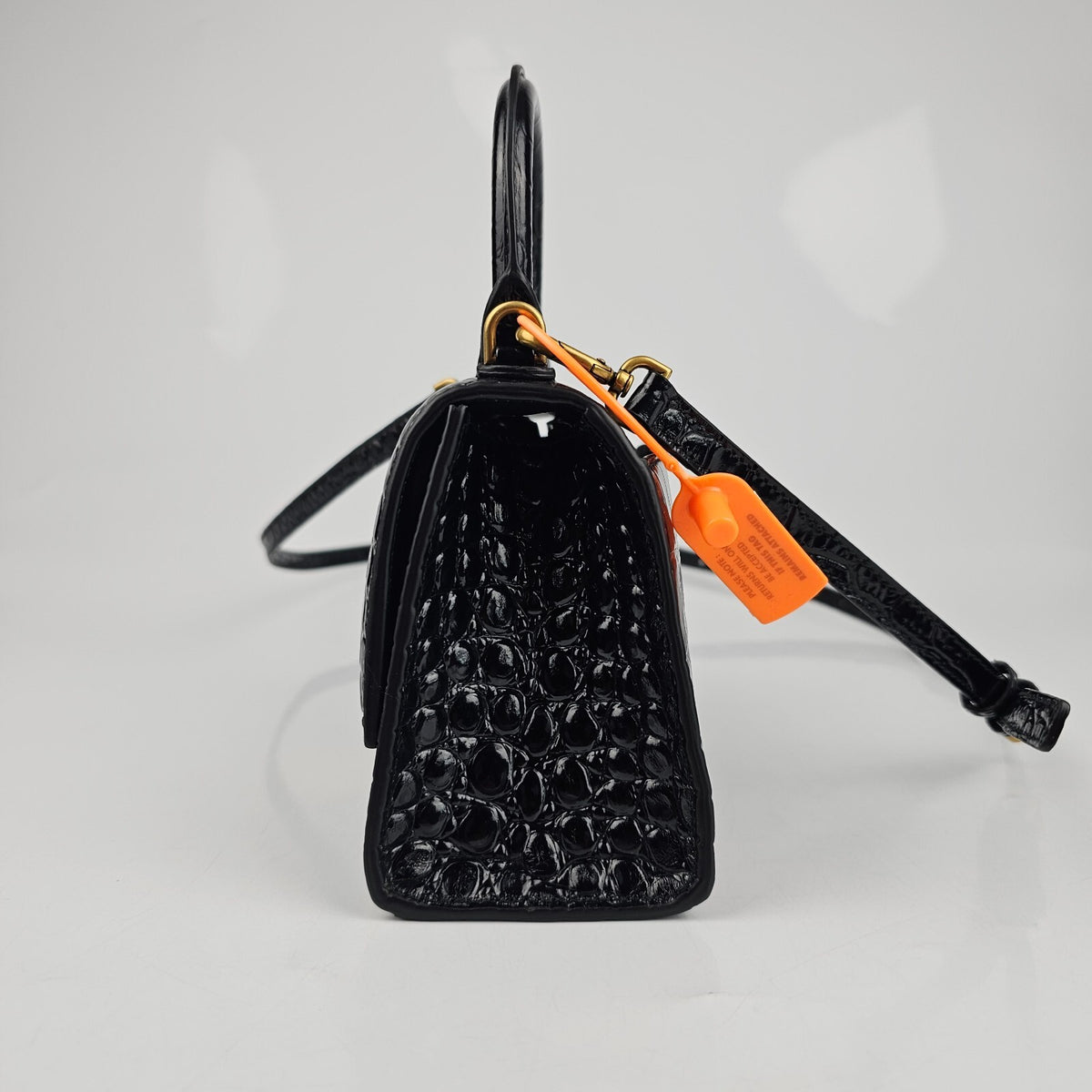 BALENCIAGA XS Hourglass Embossed Black Leather Bag New