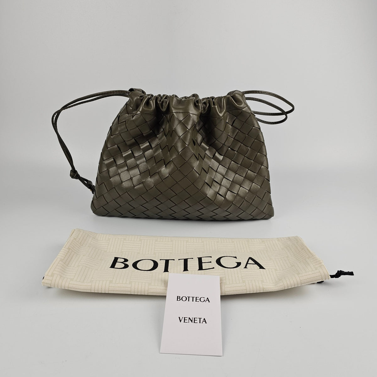 BOTTEGA VENETA Dustbag Medium $2600 Cypress Intrecciato Leather Handbag New