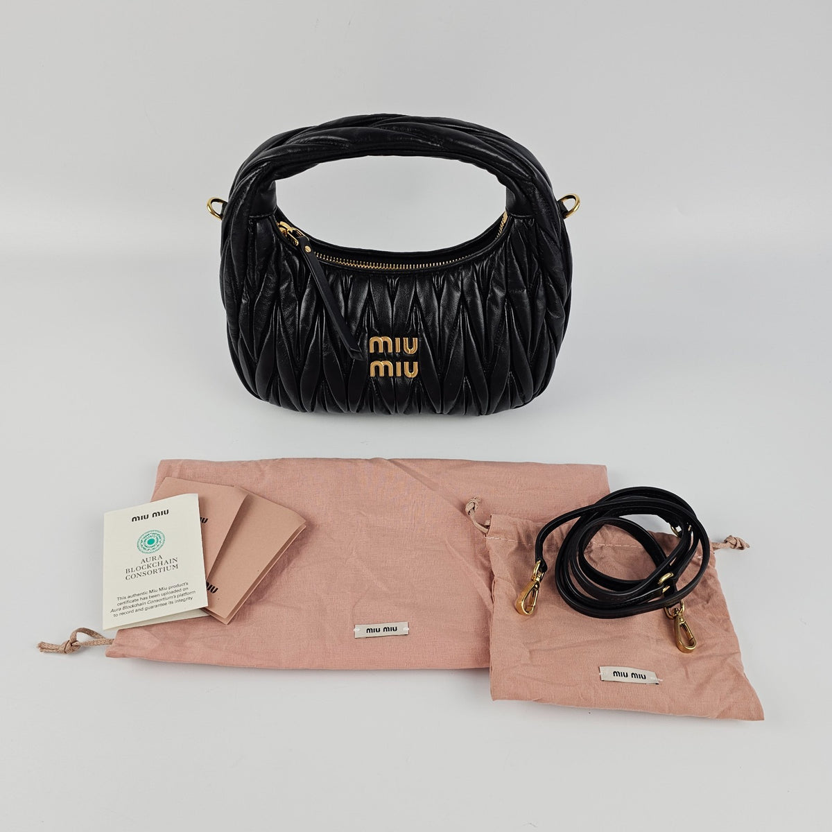 MIU MIU Wander Small $2900 Black Nappa Leather Hobo Bag New And Authentic