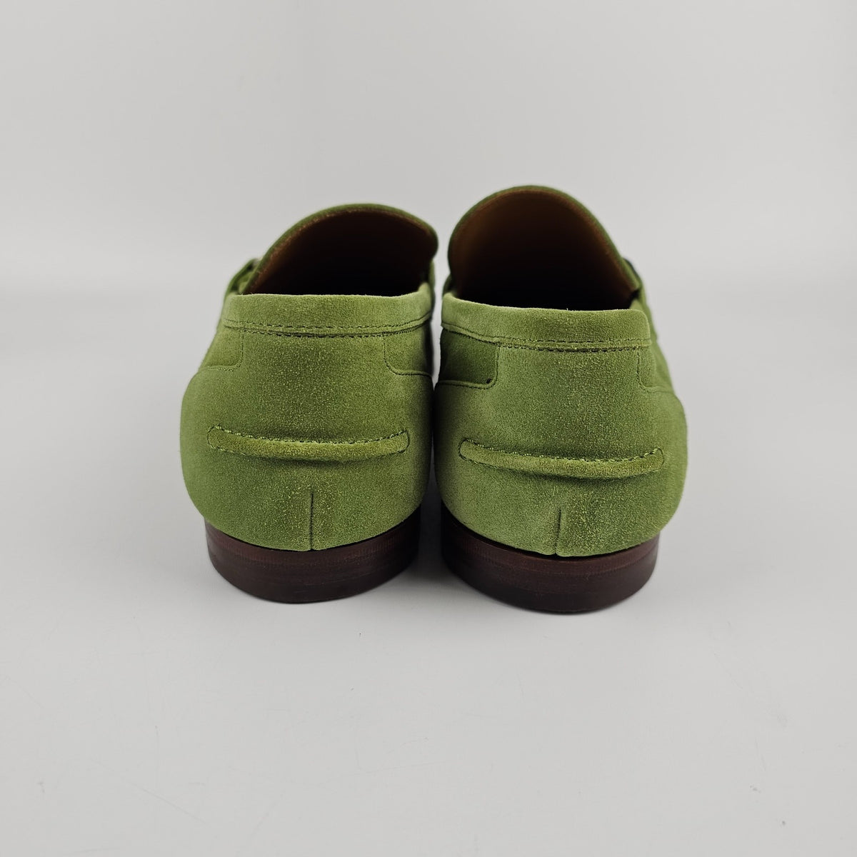 GUCCI Jordaan $1090 Men's Green Suede Horsebit Loafers New & Authentic